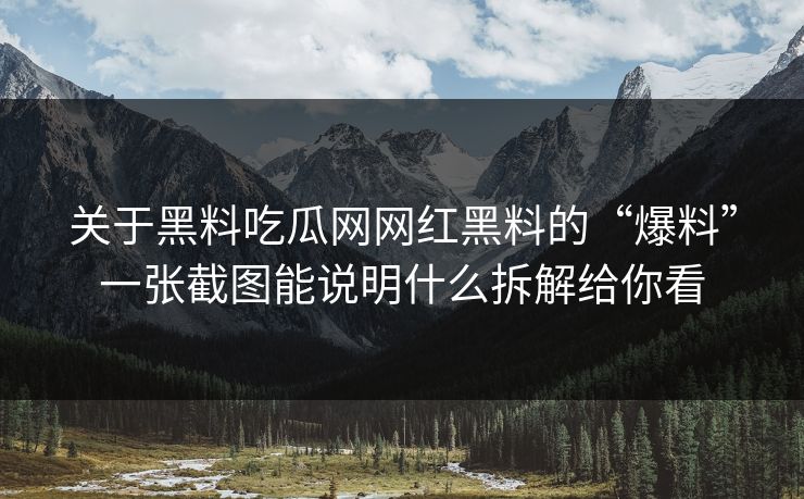 关于黑料吃瓜网网红黑料的“爆料”一张截图能说明什么拆解给你看
